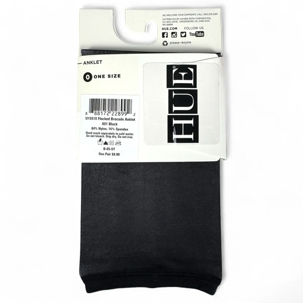 Hue Flocked‎ Brocade Anklet Socks Womens One Size Fits Most Sheer Black